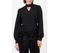 Sweatshirt MONARI "Sweatshirt Cut out + Schmuck", Damen, Gr. 36, schwarz, Sweatware, Obermaterial: 55% Polyester, 38% Viskose, 7% Elasthan, unifarben, regular fit taillenbedeckt, Rundhals, eingesetzt 