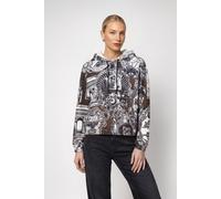 Sweatshirt MONARI "Sweatshirt Emblem allover", Damen, Gr. 42, schwarz-weiß (schwarz gem), Sweatware, Obermaterial: 55% Polyester, 38% Viskose, 7% Elasthan, gemustert, regular fit taillenbedeckt, Rundh