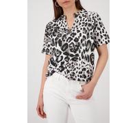 Sweatshirt MONARI "Sweatshirt Leo Allover", Damen, Gr. 38, braun gem, Sweatware, Obermaterial: 70% Baumwolle, 30% Polyester, gemustert, regular fit normal, V-Ausschnitt, abgesteppte Kante, Sweatshirts