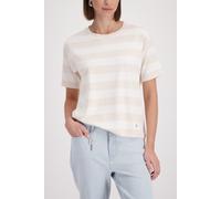 Sweatshirt MONARI "Sweatshirt Ringel", Damen, Gr. 44, beige ger, Sweatware, Obermaterial: 83% Viskose, 14% Polyester, 3% Elasthan, geringelt, regular fit taillenbedeckt, Rundhals, eingesetzt abgestepp