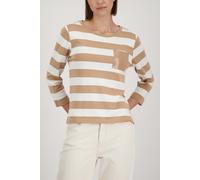 Sweatshirt MONARI "Sweatshirt Ringel + Schmuck", Damen, Gr. 42, biscotti ger, Web, Obermaterial: 80% Viskose, 15% Polyester, 5% Elasthan, geringelt, regular fit taillenbedeckt, Rundhals, eingesetzt ab