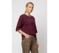 Sweatshirt MONARI "Sweatshirt Schmuck", Damen, Gr. 40, bunt (dkbordeaux), Sweatware, Obermaterial: 55% Polyester, 38% Viskose, 7% Elasthan, unifarben, regular fit taillenbedeckt, Rundhals, eingesetzt 