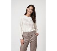 Sweatshirt MONARI "Sweatshirt Schmuck Schrift", Damen, Gr. 40, beige (creamweiß), Web, Obermaterial: 55% Polyester, 38% Viskose, 7% Elasthan, unifarben, regular fit taillenbedeckt, Rundhals, eingesetz