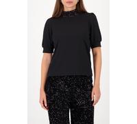 Sweatshirt MONARI "Sweatshirt Schmuckkragen", Damen, Gr. 36, schwarz, Sweatware, Obermaterial: 55% Polyester, 38% Viskose, 7% Elasthan, unifarben, regular fit taillenbedeckt, Rundhals, eingesetzt ange