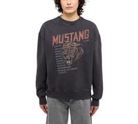 Sweatshirt MUSTANG "Style Salida", Damen, Gr. M, schwarz (jet schwarz), Sweatware, Obermaterial: 100% Baumwolle, bedruckt, oversize taillenbedeckt, Rundhals, Rippbündchen, Sweatshirts Sweatshirt, mit