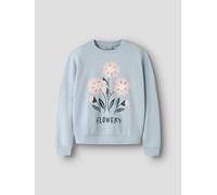 Sweatshirt NAME IT "NKFVASACHA LS NREG SWEAT UNB", Mädchen, Gr. 146/152, blau (subdued blau print:flowers), Sweatware, Obermaterial: 100% Baumwolle, bedruckt, regular fit normal, Rundhals, Rippbündche