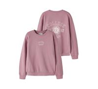 Sweatshirt NAME IT "NKFVASACHA LS NREG SWEAT UNB", Mädchen, Gr. 146/152, rosa (lilas print:college), Sweatware, Obermaterial: 100% Baumwolle, bedruckt, regular fit normal, Rundhals, Rippbündchen, Swea