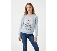 Sweatshirt NAME IT "NKFVASACHA LS NREG SWEAT UNB", Mädchen, Gr. 158/164, blau (subdued blau print:flowers), Sweatware, Obermaterial: 100% Baumwolle, bedruckt, regular fit normal, Rundhals, Rippbündche