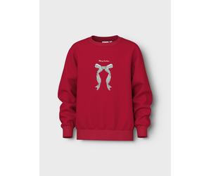 Sweatshirt NAME IT "NKFVISMAS LS NREG SWEAT BRU", Damen, Gr. 116, jester rot print:xmas bow, Sweatware, Obermaterial: 100% Baumwolle, bedruckt, normal, Rundhals, Sweatshirts Sweatshirt (69851528-116)
