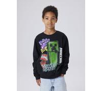 Sweatshirt NAME IT "NKMDAI MINECRAFT NREG SWEAT BRU NOOS BFU", Herren, Gr. 134/140, schwarz, angeraute Sweatware, Obermaterial: 60% Baumwolle, 40% Polyester, bedruckt, unifarben, Basic hüftbedeckend,