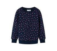 Sweatshirt NAME IT "NMFDAVINA LS SWEAT FLEECE BRU NOOS", Mädchen, Gr. 86, blau (schwarz sapphire), Sweatware, Obermaterial: 66% Polyester, 30% Baumwolle, 4% Elasthan, bedruckt, normal normal, Rundhals