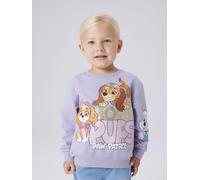 Sweatshirt NAME IT "NMFJARA PAW NREG SWEAT BRU NOOS CPLG", Mädchen, Gr. 98, lavender gray, angeraute Sweatware, Obermaterial: 95% Baumwolle, 5% Elasthan, bedruckt, unifarben, Basic normal, Rundhals, R