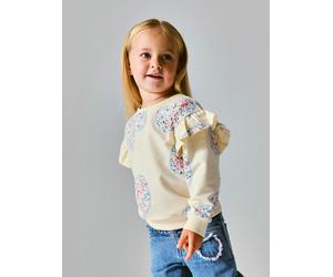 Sweatshirt NAME IT "NMFKIWILE LS NREG SWEAT UNB", Mädchen, Gr. 92, beige (antique weiß), Sweatware, Obermaterial: 95% Baumwolle, 5% Elasthan, bedruckt, regular fit normal, Rundhals, Rippbündchen, Swea