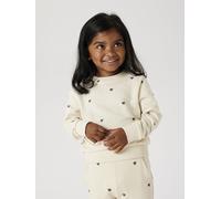 Sweatshirt NAME IT "NMFVALBA - Sweater mit Herzchen-Alloverdruck und Rippbündchen", Mädchen, Gr. 122 (128), beige (summer sand), Sweatware, Obermaterial: 100% Baumwolle, bedruckt, normal normal, Rundh