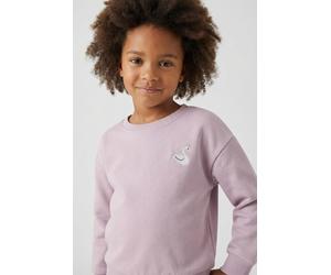 Sweatshirt NAME IT "NMFVALLENE LS RLX SWEAT BRU", Mädchen, Gr. 116, dawn pink print:swan, angeraute Sweatware, Obermaterial: 60% Baumwolle, 40% Polyester, bedruckt, unifarben, normal, Rundhals, Rippbü
