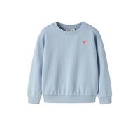 Sweatshirt NAME IT "NMFVALLENE LS RLX SWEAT UNB", Mädchen, Gr. 104, subdued blau print:hearts, Sweatware, Obermaterial: 60% Baumwolle, 40% Polyester, bestickt, relaxed fit normal, Rundhals, Rippbündch