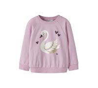 Sweatshirt NAME IT "NMFVENUS LS NREG SWEAT BRU", Mädchen, Gr. 116, rosa (full blooming pink print:swan), Sweatware, Obermaterial: 100% Baumwolle, bedruckt, regular fit normal, Rundhals, Rippbündchen,