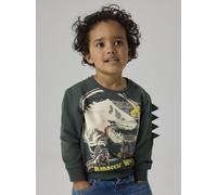 Sweatshirt NAME IT "NMMJAL JURASSIC NREG SWEAT BRU NOOS SKY", Jungen, Gr. 86, grün (urban chic), Sweatware, Obermaterial: 95% Baumwolle, 5% Elasthan, bedruckt, regular fit normal, Rundhals, Sweatshirt
