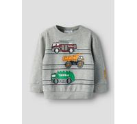 Sweatshirt NAME IT "NMMJORGE TONKA NREG SWEAT UNB CPLG", Jungen, Gr. 110, grau (grau melange), Sweatware, Obermaterial: 95% Baumwolle, 5% Elasthan, bedruckt, regular fit normal, Rundhals, Rippbündchen