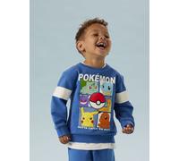 Sweatshirt NAME IT "NMMJUSSY POKEMON NREG SWEAT BRU NOOS SKY", Jungen, Gr. 104, delft, angeraute Sweatware, Obermaterial: 95% Baumwolle, 5% Elasthan, bedruckt, Basic hüftbedeckend, Rundhals, Rippbündc