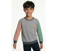 Sweatshirt NAME IT "NMMKASTER LS NREG SWEAT UNB", Jungen, Gr. 110, bunt (vintage indigo), Sweatware, Obermaterial: 95% Baumwolle, 5% Elasthan, bedruckt, gestreift, regular fit normal, Rundhals, Rippbü