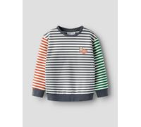 Sweatshirt NAME IT "NMMKASTER LS NREG SWEAT UNB", Jungen, Gr. 116, vintage indigo, Sweatware, Obermaterial: 95% Baumwolle, 5% Elasthan, bedruckt, gestreift, regular fit normal, Rundhals, Rippbündchen,