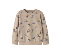 Sweatshirt NAME IT "NMMVIMO LS NREG AOP SWEAT BRU", Jungen, Gr. 92, sesame print:excavator, Sweatware, Obermaterial: 60% Baumwolle, 40% Polyester, bedruckt, regular fit normal, Rundhals, Rippbündchen,