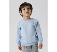Sweatshirt NAME IT "NMNSELI LS SWE BRU NOOS", Mädchen, Gr. 110, blau (dusty blau), angeraute Sweatware, Obermaterial: 60% Baumwolle, 40% Polyester, unifarben, relaxed fit hüftbedeckend, Rundhals, Ripp