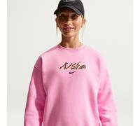 Sweatshirt NIKE SPORTSWEAR "G NSW STDIO FLC OVRSZD CRW AOP", Mädchen, Gr. S (128/134), pink rise, angeraute Sweatware, Obermaterial: 80% Baumwolle, 20% Polyester, normal, Rundhals, angesetztes Bündche