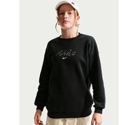 Sweatshirt NIKE SPORTSWEAR "G NSW STDIO FLC OVRSZD CRW AOP", Mädchen, Gr. S (128/134), schwarz, angeraute Sweatware, Obermaterial: 80% Baumwolle, 20% Polyester, normal, Rundhals, angesetztes Bündchen,