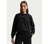 Sweatshirt NIKE SPORTSWEAR "G NSW STUDIO FLC BXY OS LBR", Mädchen, Gr. M (140/146), schwarz, weiß, angeraute Sweatware, Obermaterial: 80% Baumwolle, 20% Polyester, normal, Rundhals, angesetztes Bündch