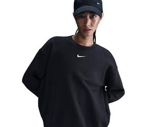 Sweatshirt NIKE SPORTSWEAR "W NSW PHNX FLC OS LONG CREW", Damen, Gr. XS, schwarz, sail, Obermaterial: 80% Baumwolle, 20% Polyester, Sweatshirts Sweatshirt, Oversize Passform, für Erwachsene, sportlich
