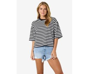 Sweatshirt NOISY MAY "NMEMBER 2/4 STRIPE SWEAT BOX", Damen, Gr. L, schwarz stripes:cloud dancer, Sweatware, Obermaterial: 100% Baumwolle, gestreift, normal, Rundhals, Sweatshirts Sweatshirt (91776561-