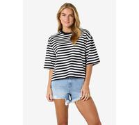 Sweatshirt NOISY MAY "NMEMBER 2/4 STRIPE SWEAT BOX", Damen, Gr. XS, schwarz stripes:cloud dancer, Sweatware, Obermaterial: 100% Baumwolle, gestreift, normal, Rundhals, Sweatshirts Sweatshirt (91776561