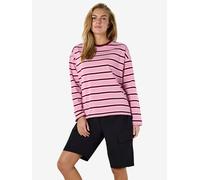 Sweatshirt NOISY MAY "NMEMBER L/S STRIPE SWEAT NOOS", Damen, Gr. XS, begonia pink stripes:tibetan rot, hellweiß, Sweatware, Obermaterial: 100% Baumwolle, gestreift, oversize normal, Rundhals, Sweatshi