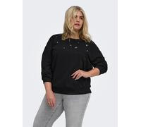 Sweatshirt ONLY CARMAKOMA "CARAMBER L/S O-NECK SWEAT JRS", Damen, Gr. M, schwarz detail:light mop, smoke braun stones (upper part), Sweatware, Obermaterial: 50% Baumwolle, 50% Polyester, unifarben, no