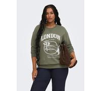 Sweatshirt ONLY CARMAKOMA "CARAMELIA LS O-NECK SWEAT JRS", Damen, Gr. S, grün (kalamata print:dachshund with cloud dancer), Sweatware, Obermaterial: 60% Baumwolle, 40% Polyester, bedruckt, regular fit