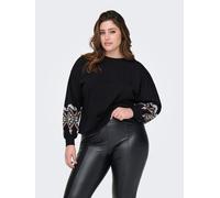 Sweatshirt ONLY CARMAKOMA "CARBROOKE L/S O-NECK PRINT SWT JRS NOOS", Damen, Gr. M, schwarz print:ethnic, Sweatware, Obermaterial: 60% Baumwolle, 40% Polyester, bedruckt, regular fit normal, Rundhals, 