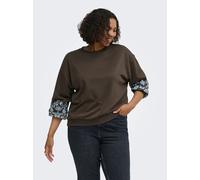Sweatshirt ONLY CARMAKOMA "CARBROOKE L/S O-NECK PRINT SWT JRS NOOS", Damen, Gr. XL, braun (bracken print:myosotis flower), Sweatware, Obermaterial: 60% Baumwolle, 40% Polyester, bedruckt, regular fit