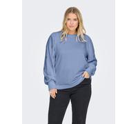 Sweatshirt ONLY CARMAKOMA "CARFEMME L/S PUFF EMBROIDERY UB SWT NOOS", Damen, Gr. XL, tempest, Sweatware, Obermaterial: 60% Baumwolle, 40% Polyester, unifarben, regular fit normal, Rundhals, Bündchen,
