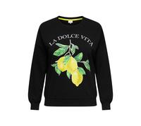 Sweatshirt ONLY CARMAKOMA "CARLACEY LIFE L/S O-NECK SWEAT JRS", Damen, Gr. L, schwarz print:la dolce vita, Sweatware, Obermaterial: 50% Baumwolle, 50% Polyester, bedruckt, regular fit normal, Rundhals