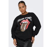 Sweatshirt ONLY CARMAKOMA "CARROLLI L/S O-NECK SWEAT LC JRS", Damen, Gr. L, schwarz print:leo rolling artwork, Sweatware, Obermaterial: 60% Baumwolle, 40% Polyester, bedruckt, normal, Rundhals, Rippbü