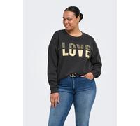 Sweatshirt ONLY CARMAKOMA "CARTAMMIE L/S LEO PRINT O-NECK SWT JRS", Damen, Gr. M, phantom print:tammie new love, Sweatware, Obermaterial: 60% Baumwolle, 40% Polyester, bedruckt, normal, Rundhals, Swea