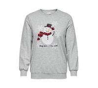 Sweatshirt ONLY CARMAKOMA "CARXMAS SNOW LS O-NECK SWEAT SWT", Damen, Gr. L, light grau melange print:snowman, Sweatware, Obermaterial: 60% Baumwolle, 40% Polyester, bedruckt, regular fit normal, Rundh
