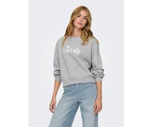 Sweatshirt ONLY "ONLALMA L/S O-NECK DETAIL BOX CC UB SWT", Damen, Gr. S, light grau melange detail:smile embroidery, pearls, Sweatware, Obermaterial: 65% Polyester, 35% Baumwolle, unifarben mit Farbei