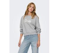 Sweatshirt ONLY "ONLALMA L/S O-NECK DETAIL BOX CC UB SWT", Damen, Gr. XS, light grau melange detail:smile embroidery, pearls, Sweatware, Obermaterial: 65% Polyester, 35% Baumwolle, unifarben mit Farbe