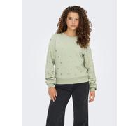 Sweatshirt ONLY "ONLATIKA L/S O-NECK GLITTER EMB. BOX SWT", Damen, Gr. L, gold (desert sage detail:anny hearts big (gold)), Sweatware, Obermaterial: 65% Polyester, 35% Baumwolle, bedruckt, Rundhals, S