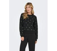 Sweatshirt ONLY "ONLATIKA L/S O-NECK GLITTER EMB. BOX SWT", Damen, Gr. M, schwarz (schwarz detail:anny hearts big (gold)), Sweatware, Obermaterial: 65% Polyester, 35% Baumwolle, bedruckt, Rundhals, Sw