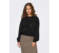 Sweatshirt ONLY "ONLBERIT L/S O-NECK SWT", Damen, Gr. XL, schwarz detail:heart silber rhinestone, Sweatware, Obermaterial: 60% Baumwolle, 40% Polyester, bedruckt, regular fit hüftlang, Rundhals, Rippb