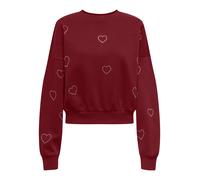 Sweatshirt ONLY "ONLBERIT L/S O-NECK SWT", Damen, Gr. XS, cabernet detail:heart silber rhinestone, Sweatware, Obermaterial: 60% Baumwolle, 40% Polyester, bedruckt, regular fit hüftlang, Rundhals, Ripp